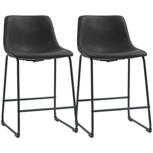 Ensemble de 2 tabourets de bar style vintage en similicuir, avec repose-pieds, marron foncé.