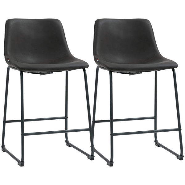 Ensemble de 2 tabourets de bar style vintage en similicuir, avec repose-pieds, marron foncé.