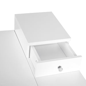 Coiffeuse avec miroir rabattable et 2 tiroirs, blanche