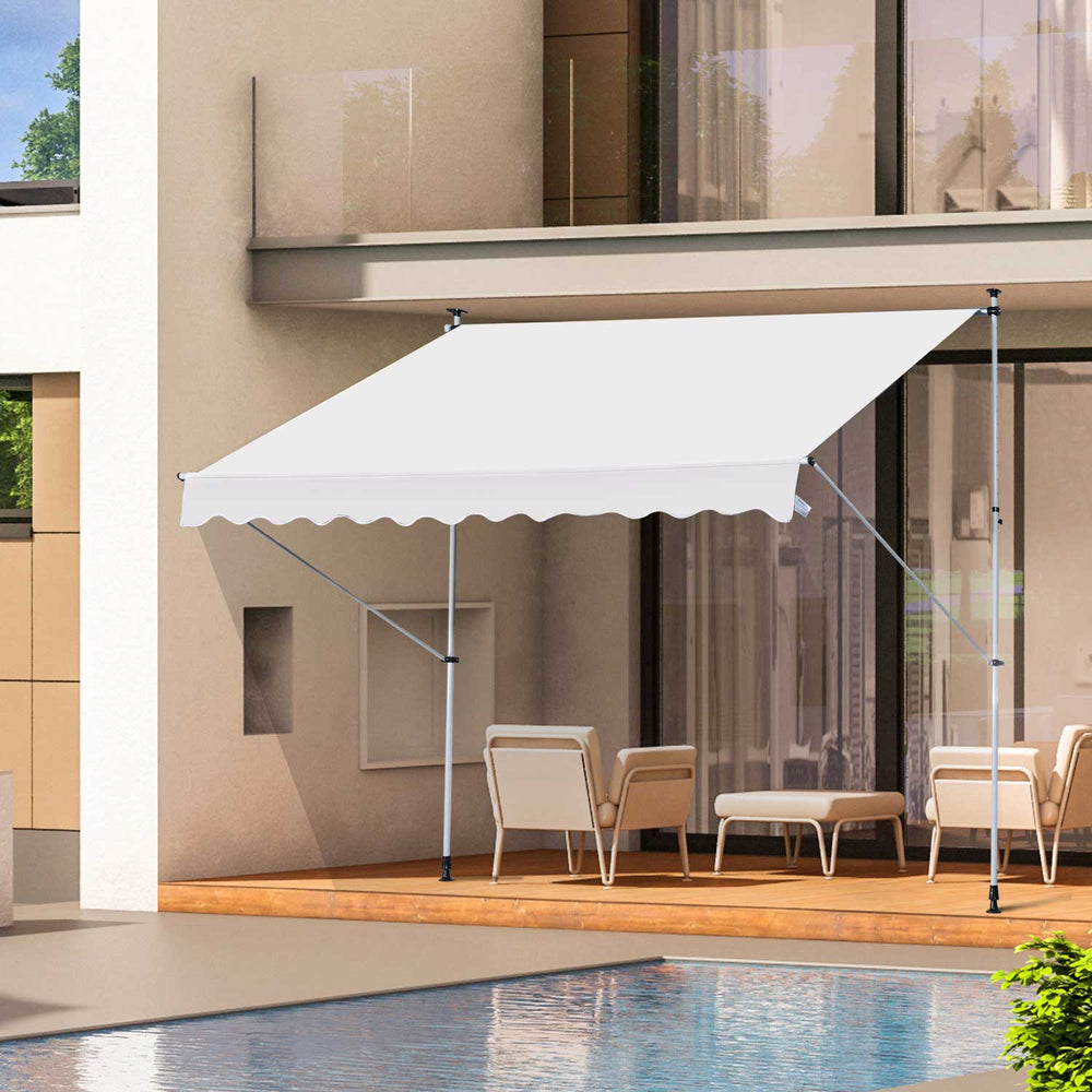 6.6'x5' Manual Retractable Patio Awning Window Door Sun Shade Deck Canopy Shelter Water Resistant UV Protector White