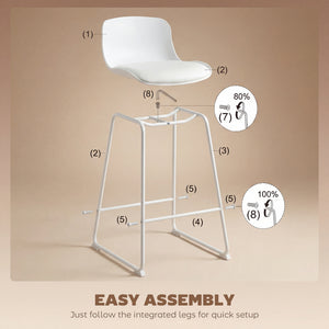 Ensemble de 2 tabourets de bar modernes en similicuir, hauteur comptoir, blanc.