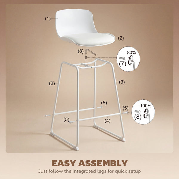 Ensemble de 2 tabourets de bar modernes en similicuir, hauteur comptoir, blanc.