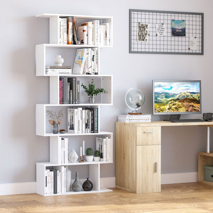 6-Tier 76-Inch Geometric Wooden Bookcase, White