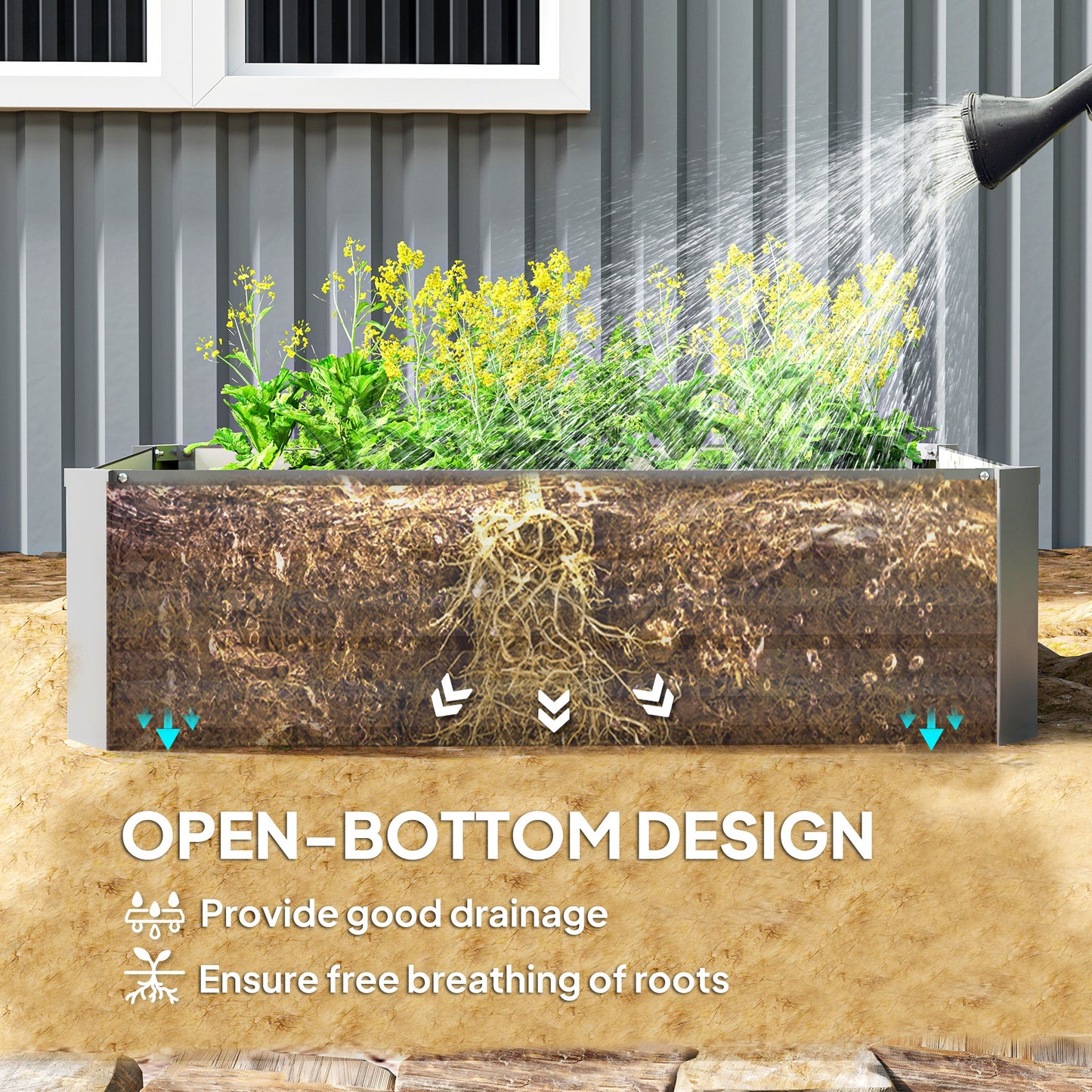 Outsunny Set of 2 Galvanized Raised Beds for Garden, Outdoor Planter Box for Flowers, Herbs and Vegetables, Light Gray |