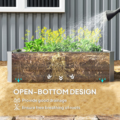 Outsunny Set of 2 Galvanized Raised Beds for Garden, Outdoor Planter Box for Flowers, Herbs and Vegetables, Light Gray |