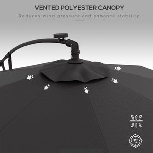 Parasol déporté de 9,5 pieds avec éclairage solaire LED et lestage, gris foncé