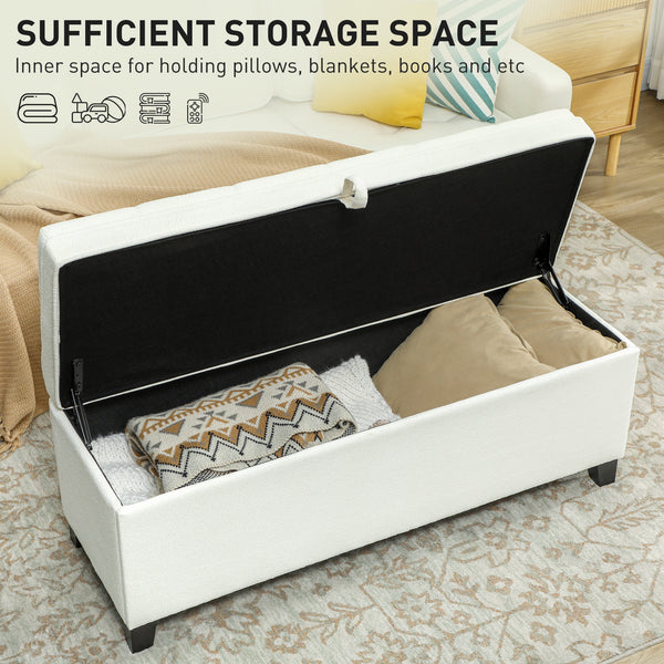 Banc ottoman de rangement avec charnières de sécurité, blanc crème