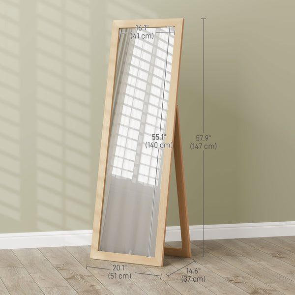 Miroir sur pied 58" x 20", miroir intégral pour chambre à coucher, chêne