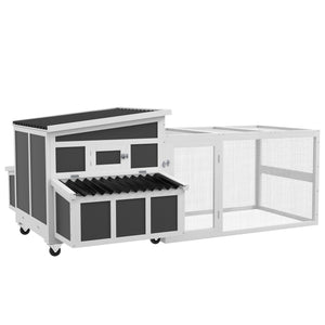 Wooden chicken coop with large run, dark grey