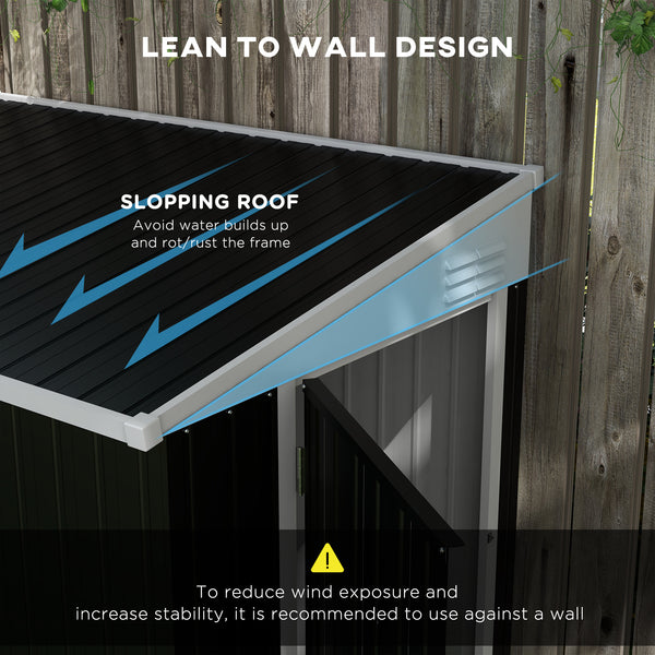 Abri de jardin adossé à une porte verrouillable et aérations, gris foncé