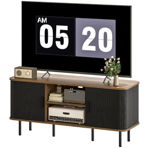 Meuble TV pour téléviseurs jusqu'à 55 pouces, avec étagères de rangement et armoires, noir
