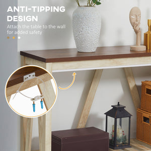 HOMCOM Farmhouse Console Table: Rustic Sofa Table with Storage Shelf &amp; Anti-Tipping Design, Living Room/Bedroom/Entryway, Oak |