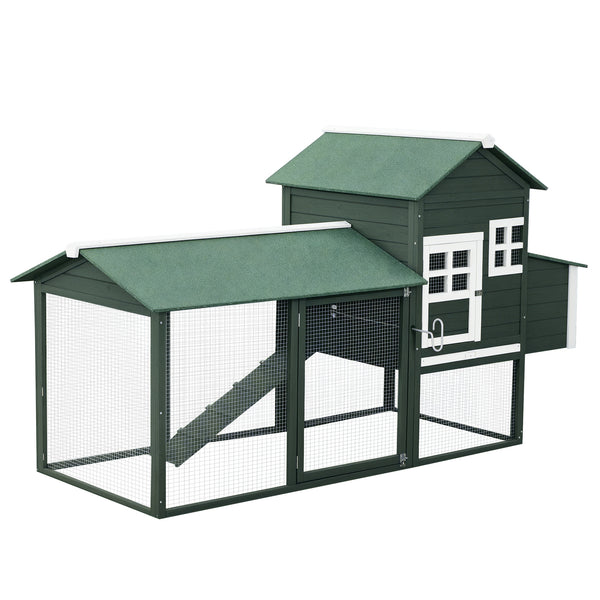 84" Wooden Chicken Coop with Nest Box and Run, Green