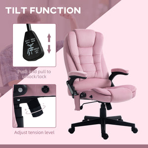 Reclining massage office chair with high back and swivel casters, pink