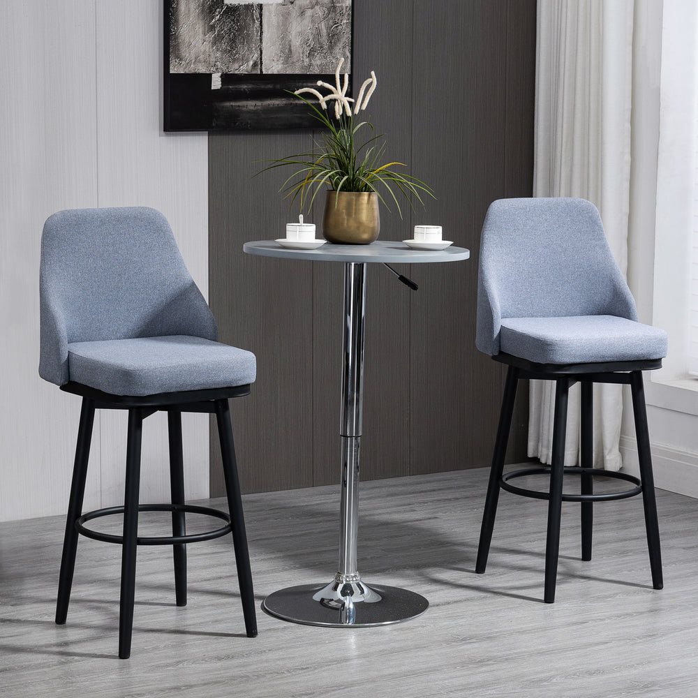 Set of 2 Light Grey Modern Design 360° Swivel Bar Stools with Footrest and Steel Legs