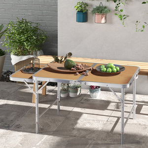 Table de pique-nique 3pieds avec tablette coulissante, en aluminium, hauteur réglable (2 niveaux).