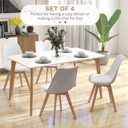 Lot de 4 chaises de salle à manger modernes en bois d'hévéa avec coussin en cuir synthétique, blanc