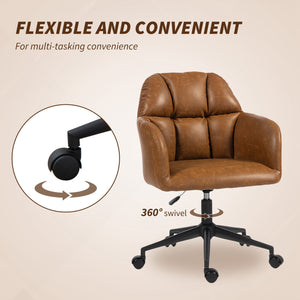 Adjustable height swivel office chair in faux leather, brown