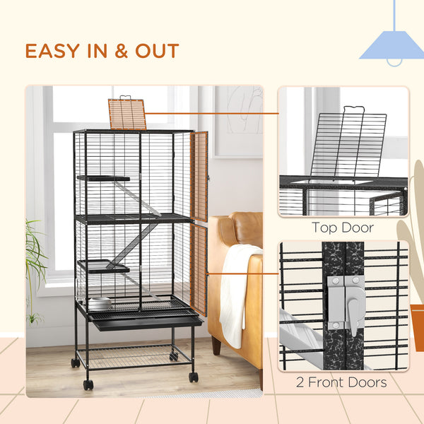 Cage à roulettes avec plateau amovible et étagère de rangement