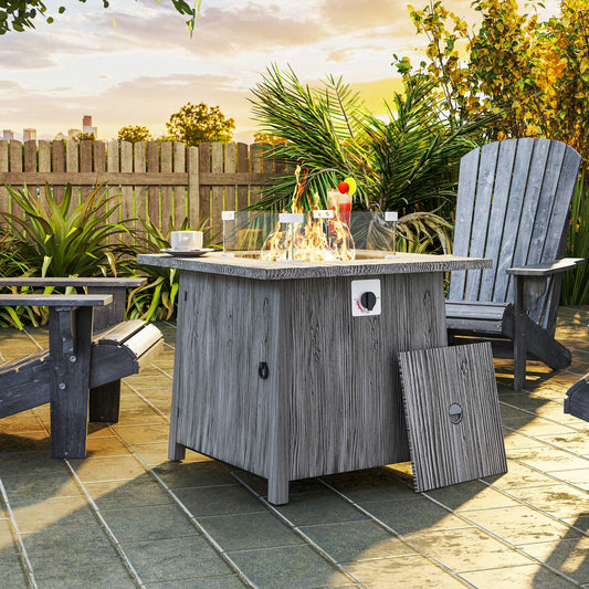 Outsunny 28" Square 40,000 BTU Propane Fire Pit Table with Waterproof Cover and Adjustable Footrests