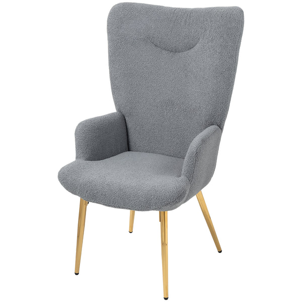 Fauteuil d'appoint en tissu Sherpa avec pieds en métal, gris