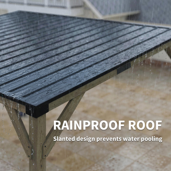 Pergola 14' x 10' en acier galvanisé avec toit rigide et structure en bois, auvent de terrasse, gris foncé