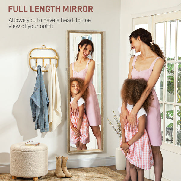 Miroir sur pied pleine longueur sur pied ou à poser avec cadre pour chambre, grain de bois foncé