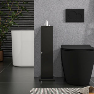 Petite armoire à papier toilette, meuble d'angle de salle de bain avec portes et étagères, noir