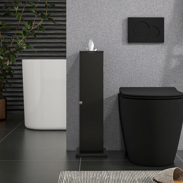 Petite armoire à papier toilette, meuble d'angle de salle de bain avec portes et étagères, noir