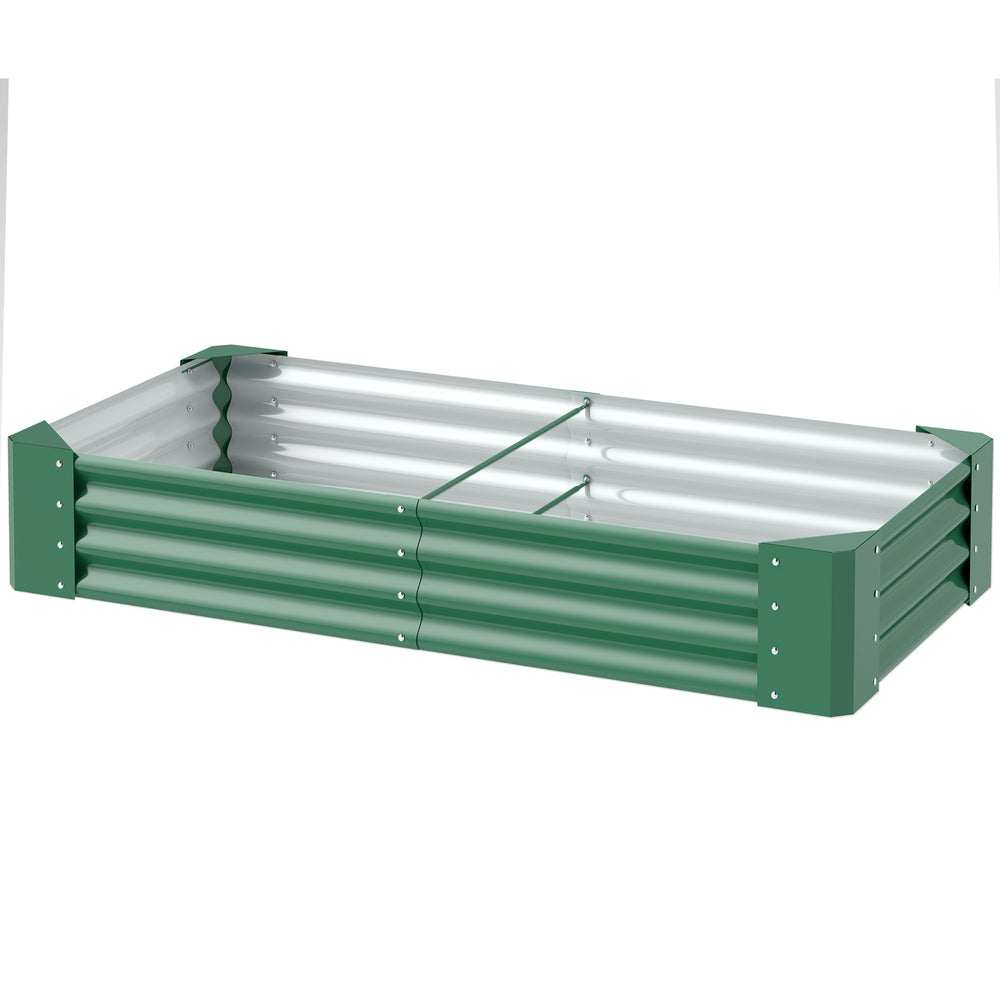 Reinforced galvanized raised planter with open bottom, green 