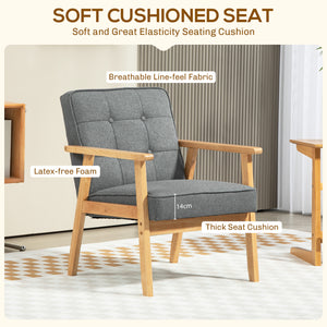 Fauteuil d'appoint moderne avec dossier capitonné et structure en bois massif, gris