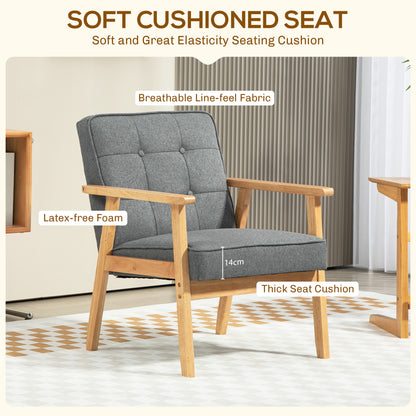 Fauteuil d'appoint moderne avec dossier capitonné, fauteuil en tissu et structure en bois massif pour chambre à coucher, gris