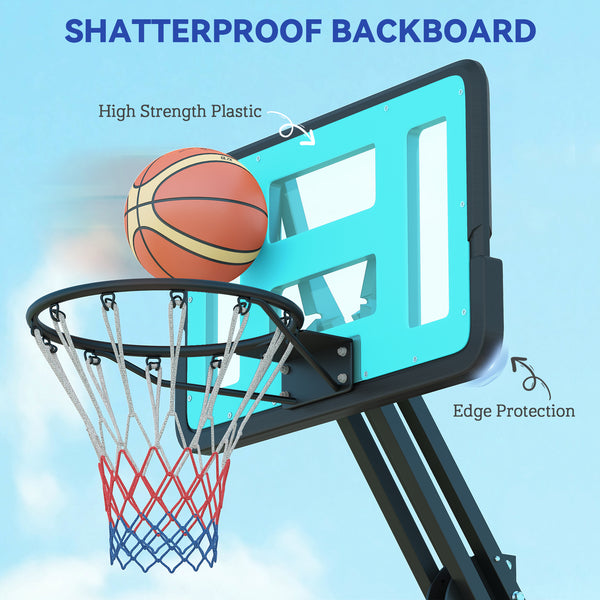 Basketball hoop with stand, weighted base and unbreakable backboard