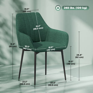 Ensemble de 2 chaises en lin avec pieds en métal, vert foncé