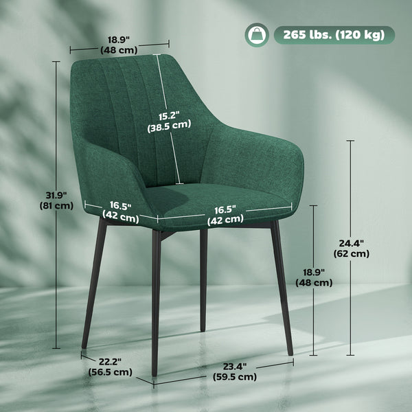 Ensemble de 2 chaises en lin avec pieds en métal, vert foncé