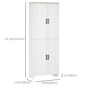 Armoire de cuisine 4 portes avec étagères réglables, blanc
