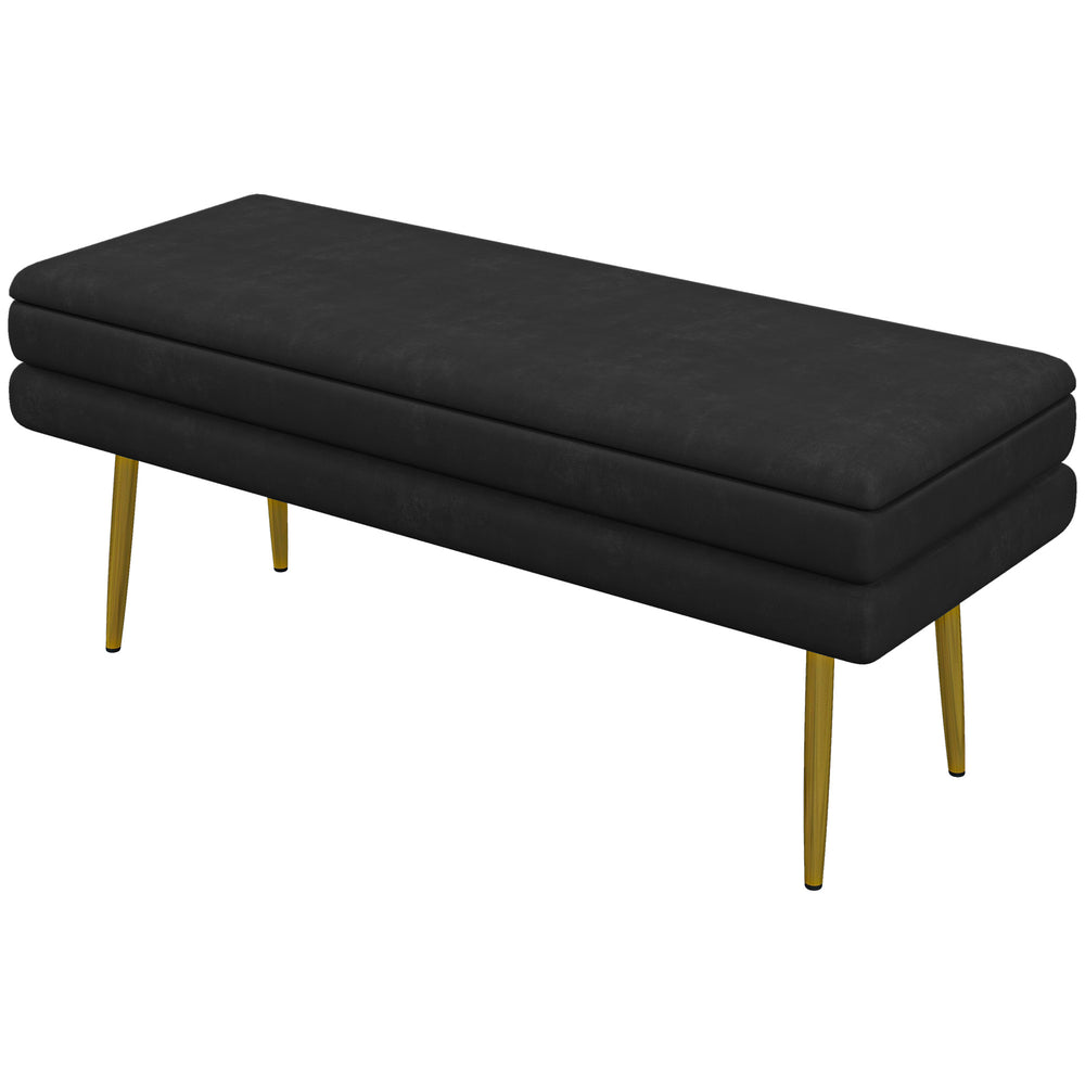 Pouf de rangement en velours avec pieds en acier, noir