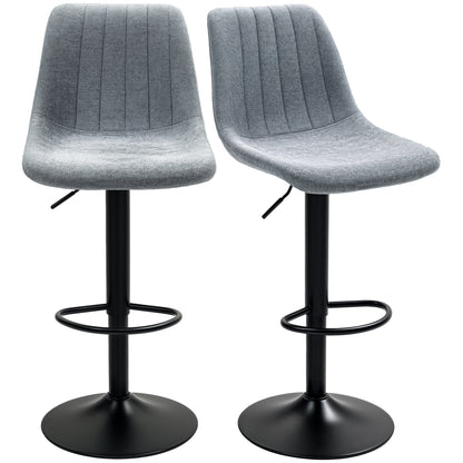 Lot de 2 tabourets de bar réglables pivotants avec dossier et repose-pieds pour îlot de cuisine, gris anthracite