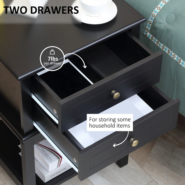Table d'appoint moderne avec tiroirs et étagère de rangement, noire mat