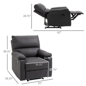 Fauteuil inclinable manuel avec repose-pieds, assise rembourrée, gris foncé