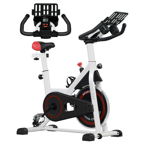 Vélo d'appartement vertical réglable avec écran LCD, résistance réglable, blanc