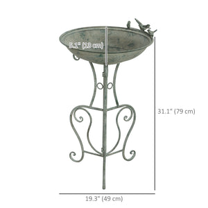 Bain d'oiseaux en métal rond de 79 cm de haut avec statues d'oiseaux et support décoratif, bronze