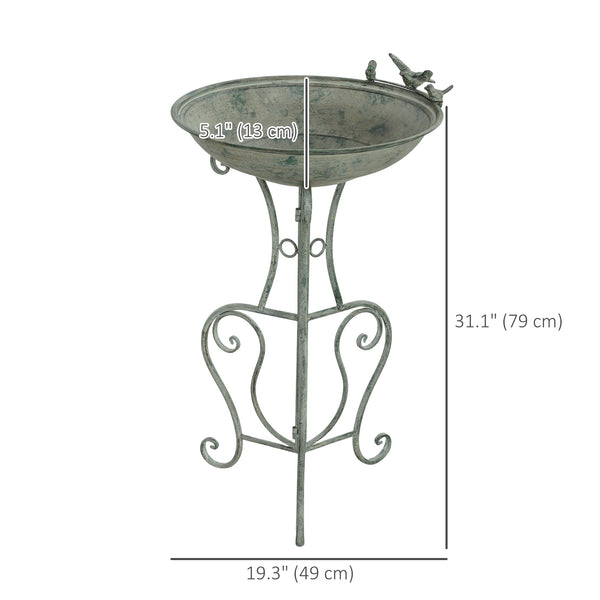 Bain d'oiseaux en métal rond de 79 cm de haut avec statues d'oiseaux et support décoratif, bronze