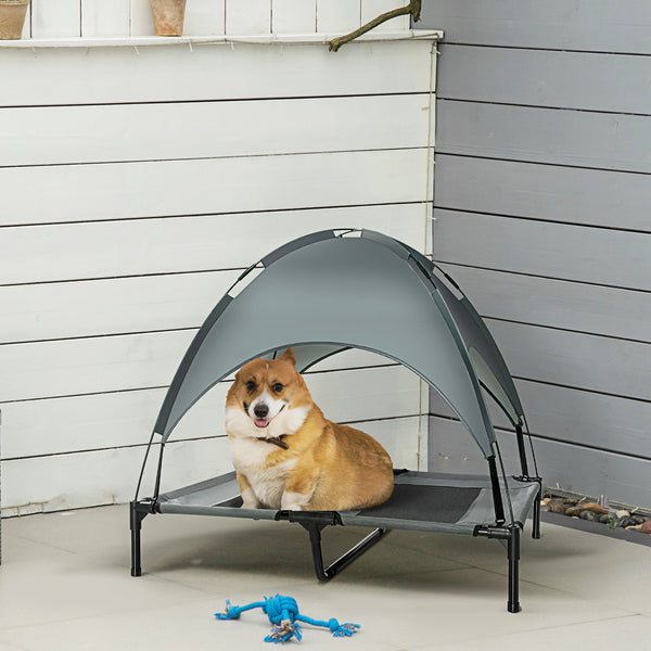 Lit surélevé pour grand chien avec sac de transport, gris