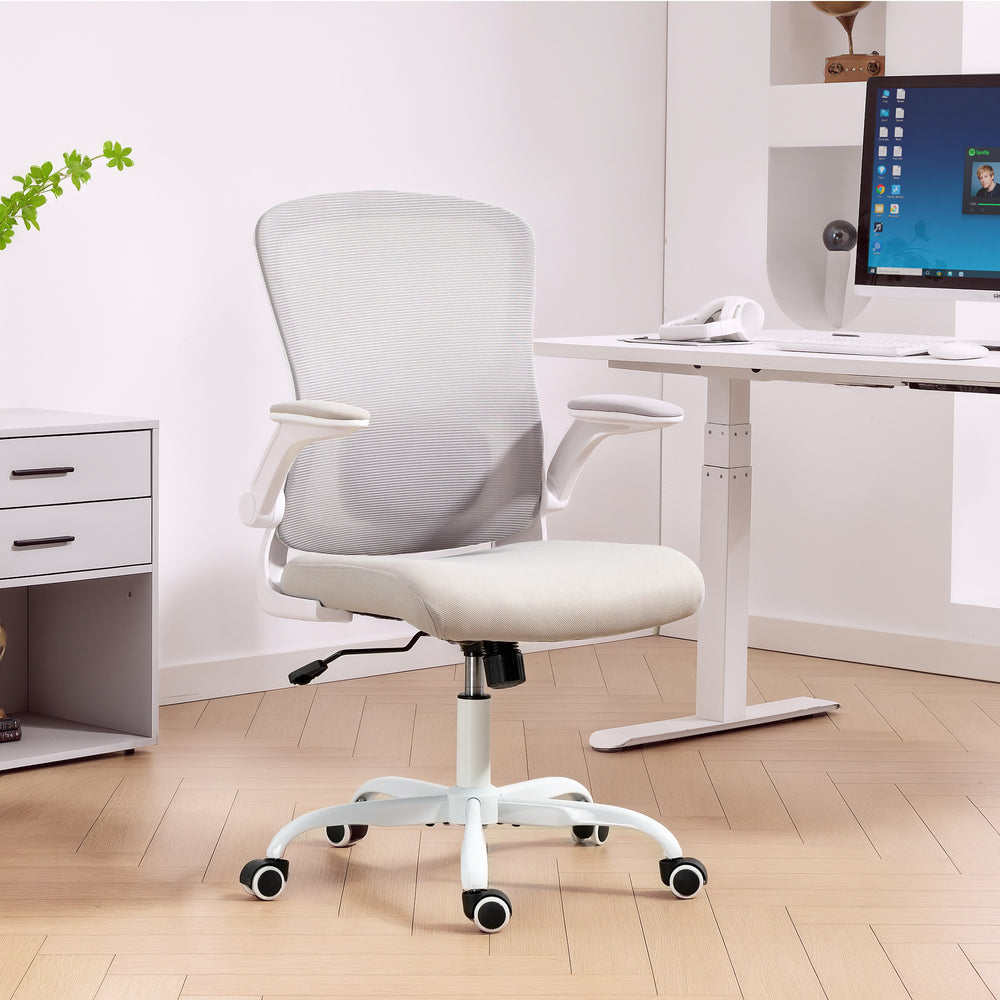Chaise de bureau ergonomique en maille avec soutien lombaire 4D, grise
