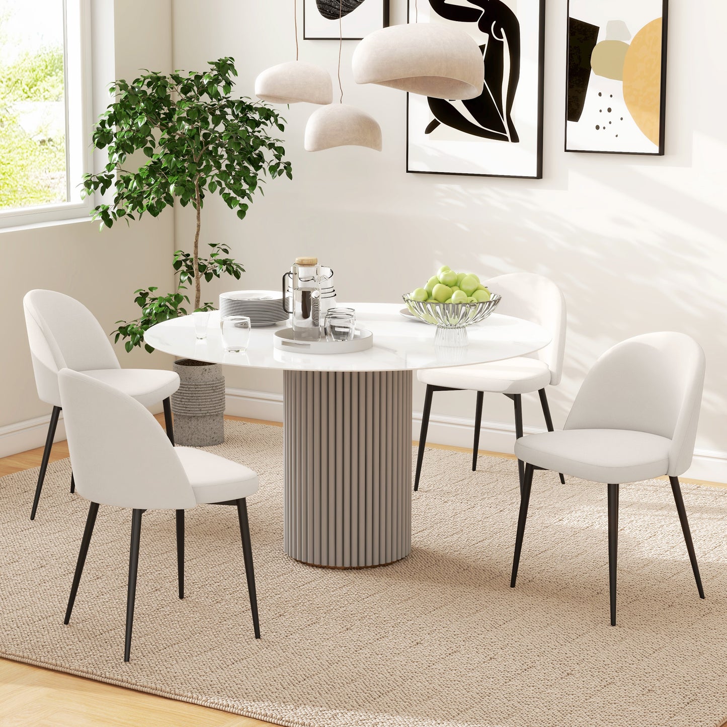 Lot de 2 chaises de salle à manger rembourrée en velours pour salon et salle à manger, blanc crème