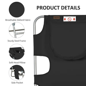 Folding Outdoor Lounge Chair, 5-Level Tanning Chair with Face Hole, Side Pocket, Carry Strap for Beach Pool, Black