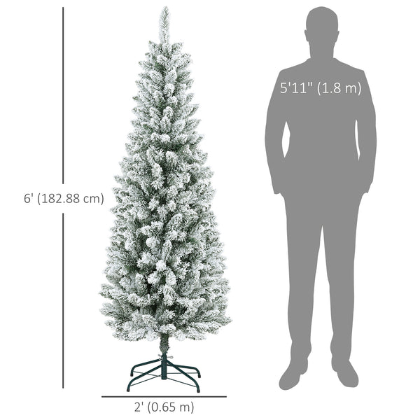Sapin de Noël crayon de 6 pieds givré vert avec 479 branches et base en métal