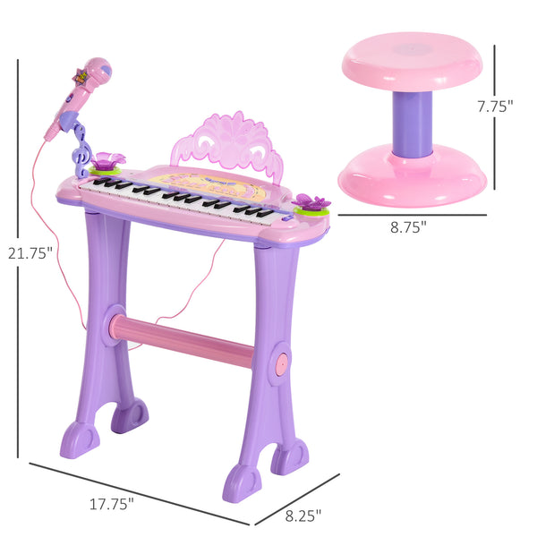 Piano électronique avec microphone et tabouret rose/mauve