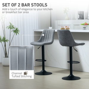 Lot de 2 tabourets de bar réglables pivotants avec dossier et repose-pieds pour îlot de cuisine, gris anthracite